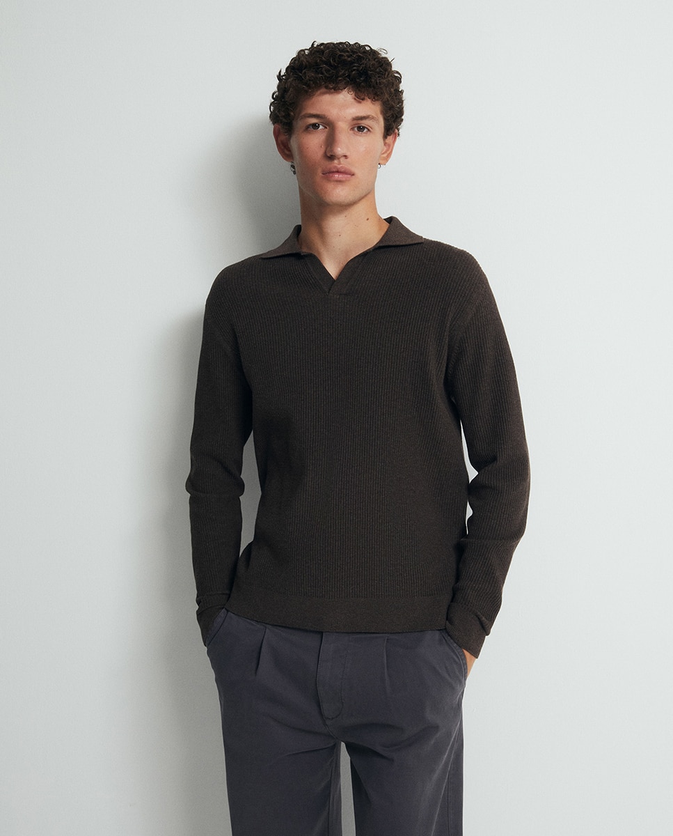 Imagem 0 de Camisola de Malha com Colarinho de Polo Half Cardigan