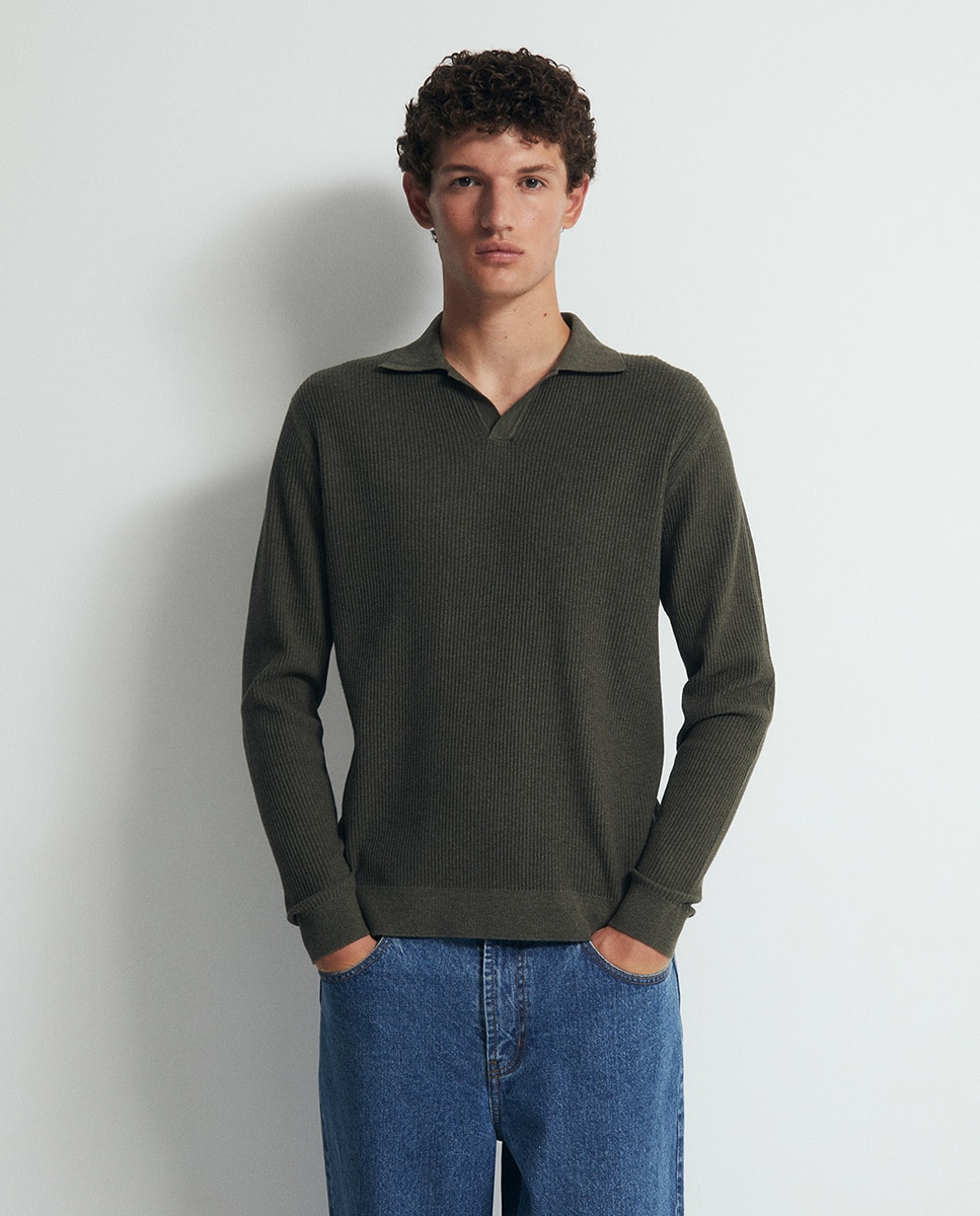 Imagem 0 de Camisola de Malha com Colarinho de Polo Half Cardigan