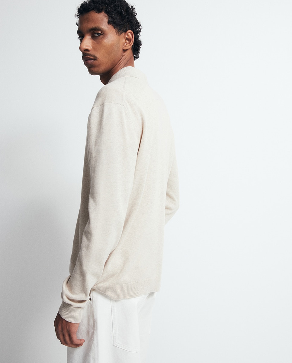 Camisola de malha com colarinho de pólo Bege-5