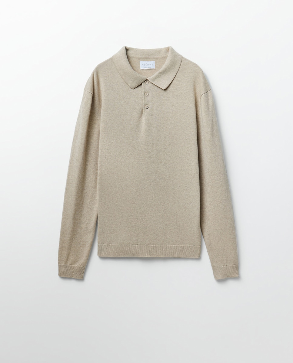 Camisola de malha com colarinho de pólo Bege-6