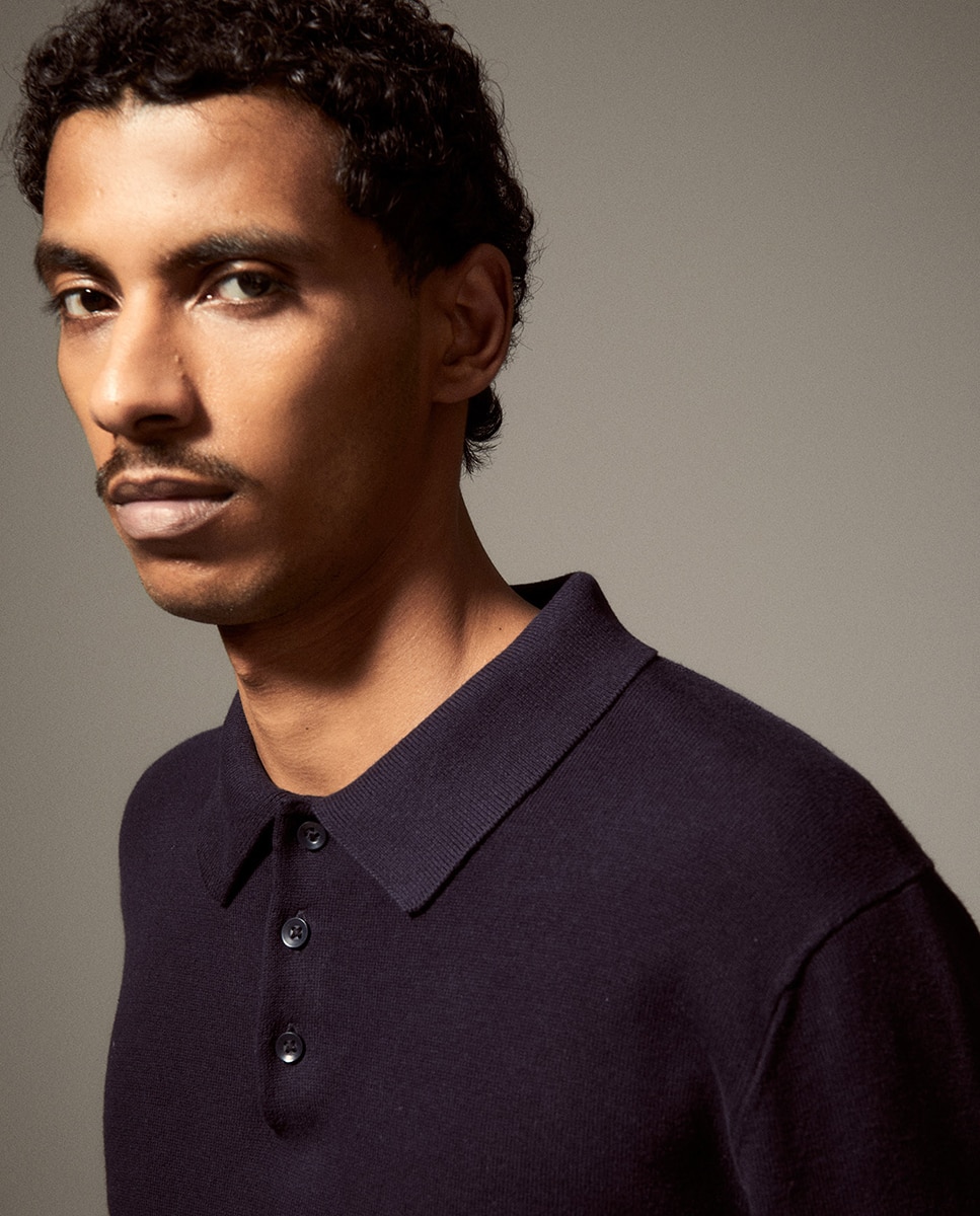 Camisola de malha com colarinho de pólo 430 Azul Escuro-3
