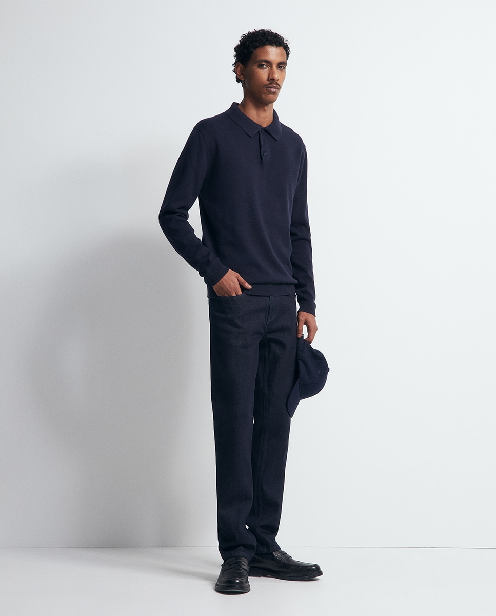 Camisola de malha com colarinho de pólo 430 Azul Escuro-6