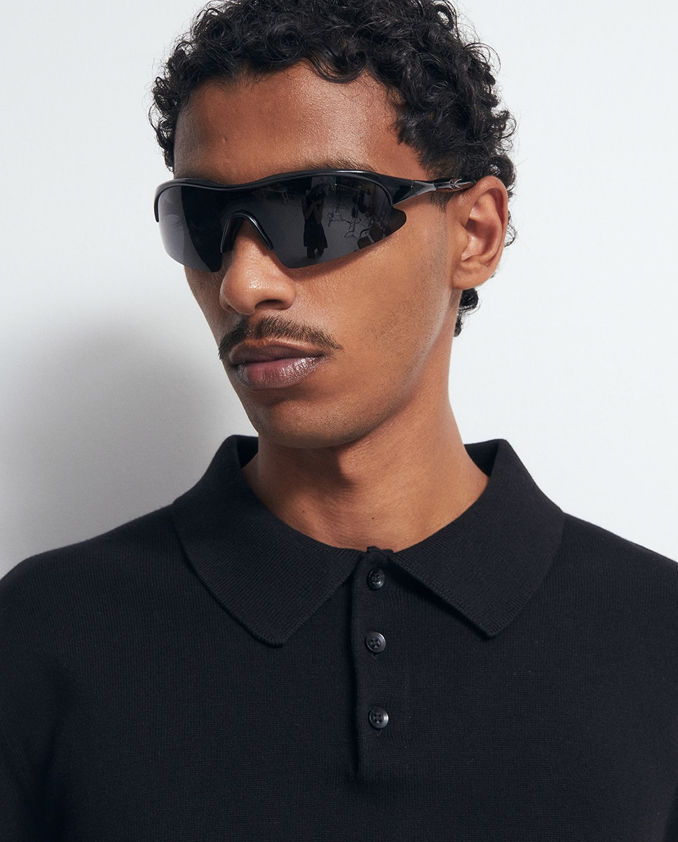 Camisola de malha com colarinho de pólo Preto-2