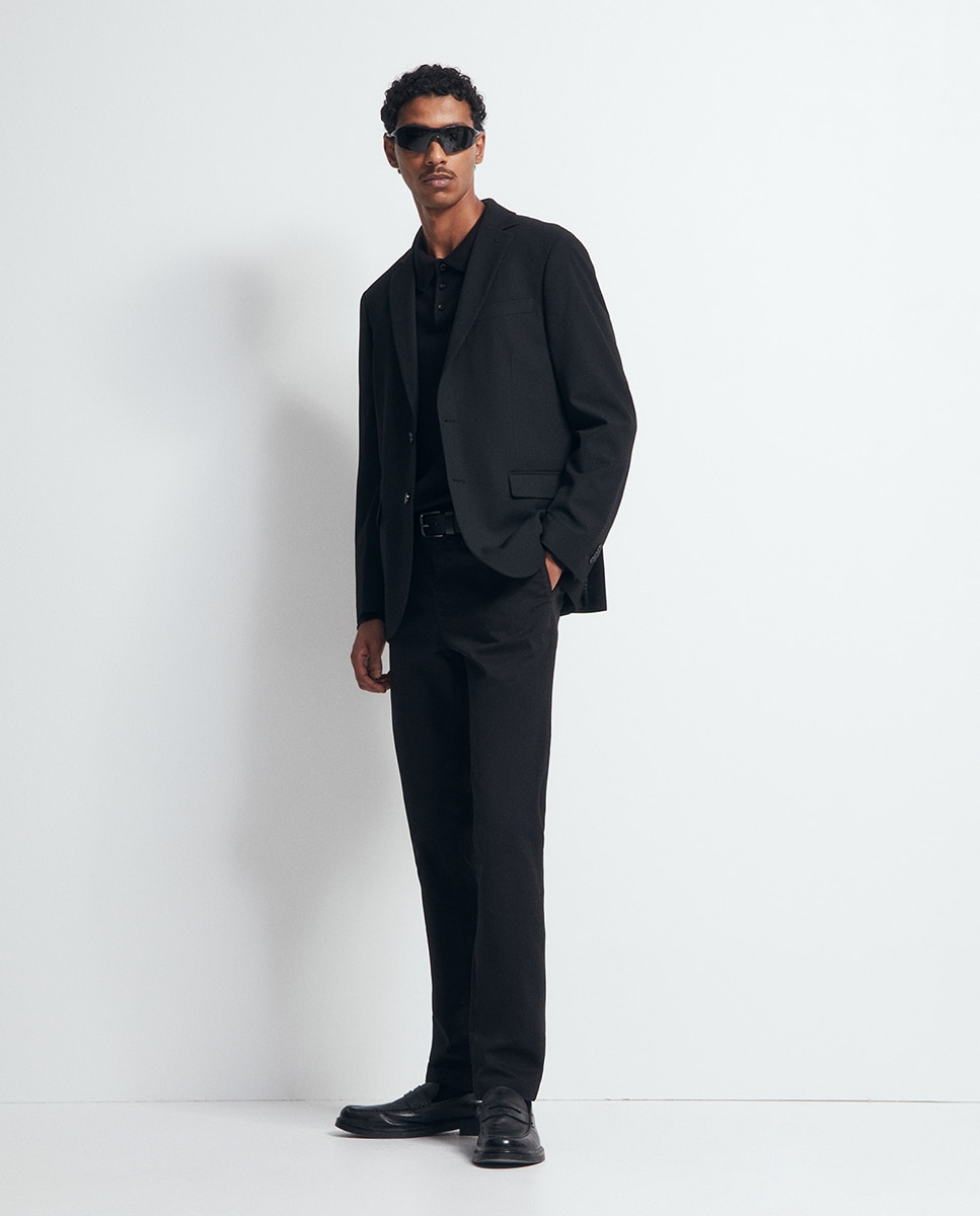 Camisola de malha com colarinho de pólo Preto-4