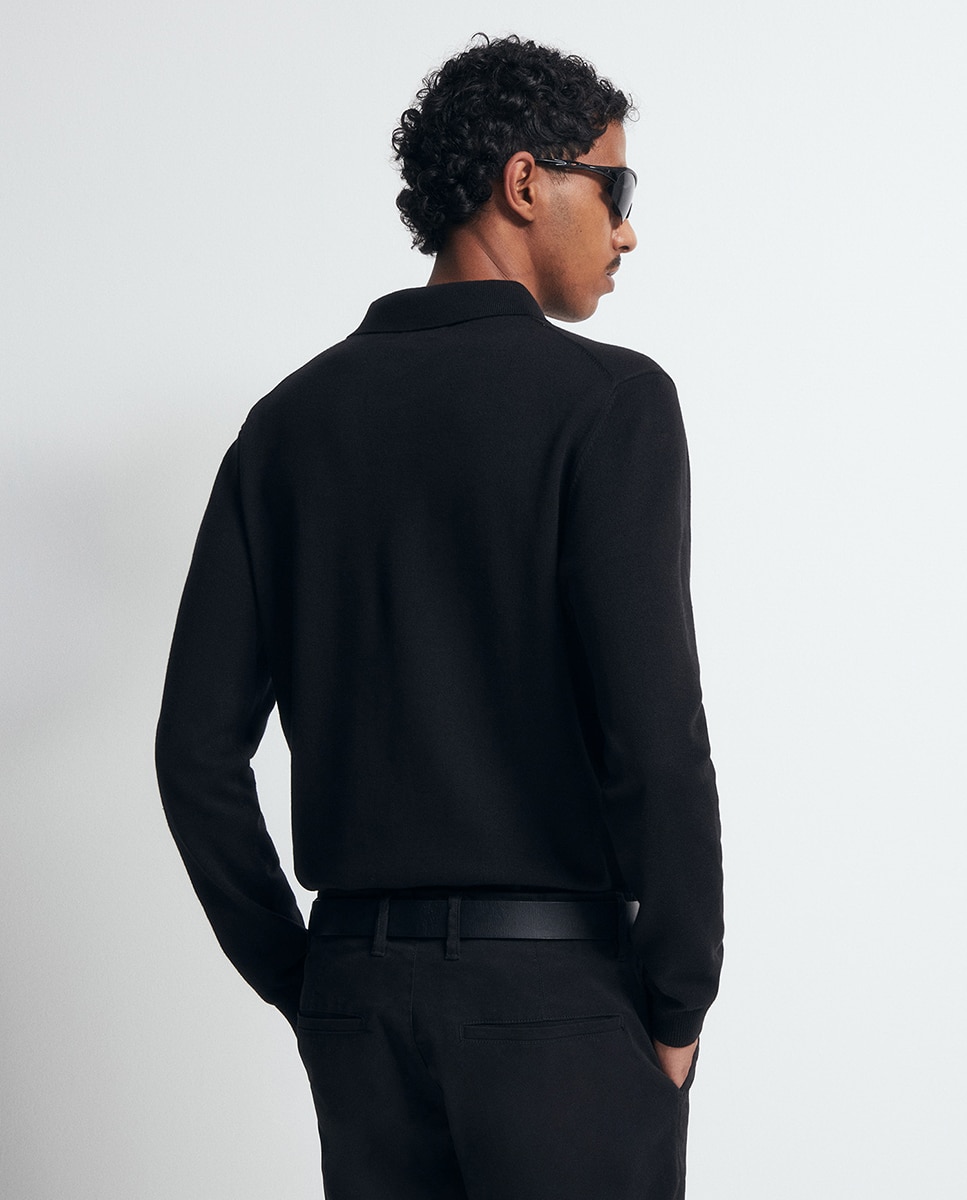 Camisola de malha com colarinho de pólo Preto-5