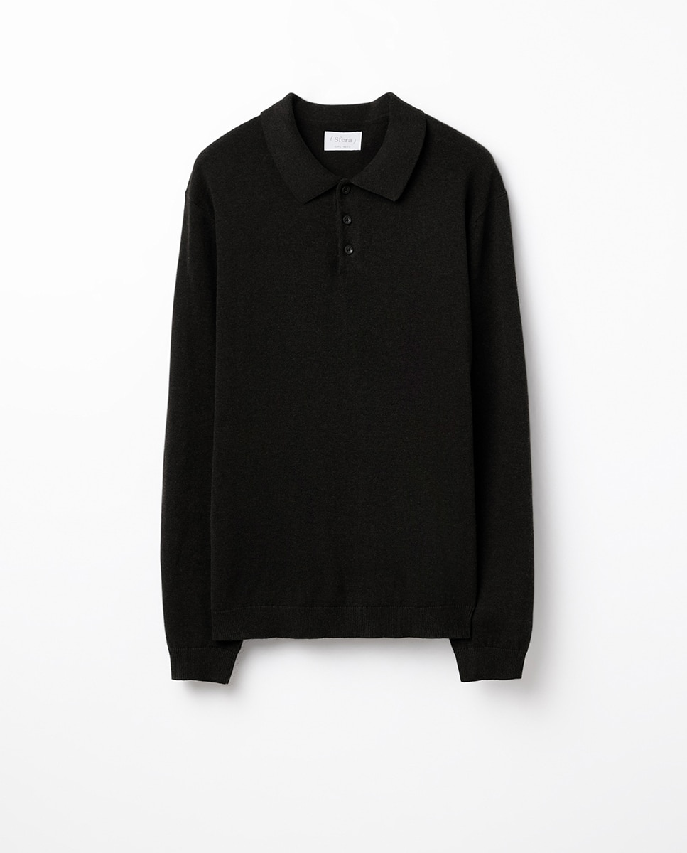 Camisola de malha com colarinho de pólo Preto-6