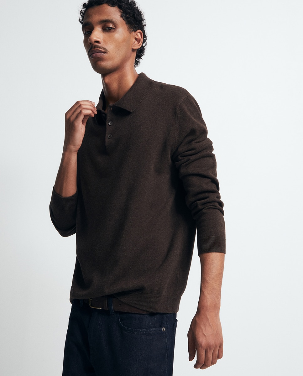 Camisola de malha com colarinho de pólo Chocolate-4