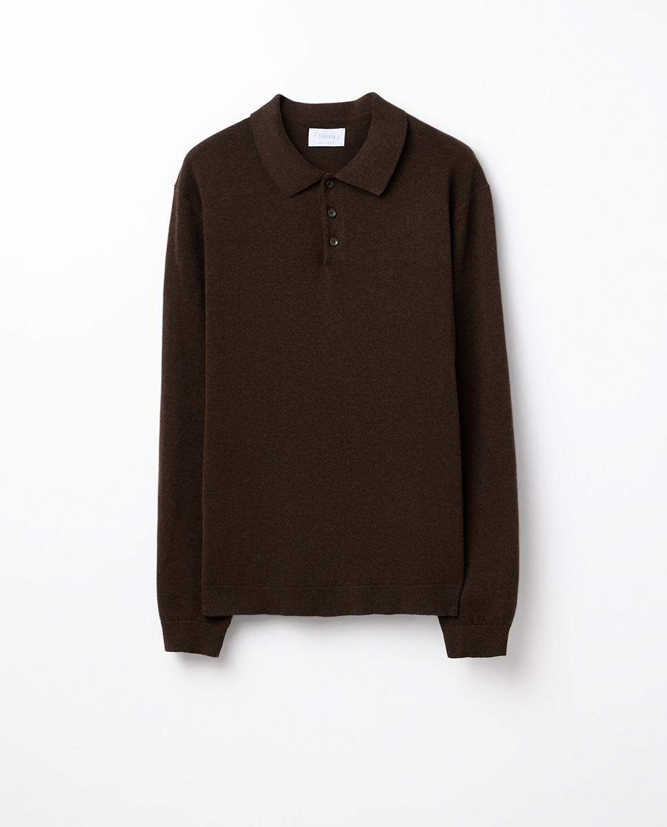 Camisola de malha com colarinho de pólo Chocolate-6