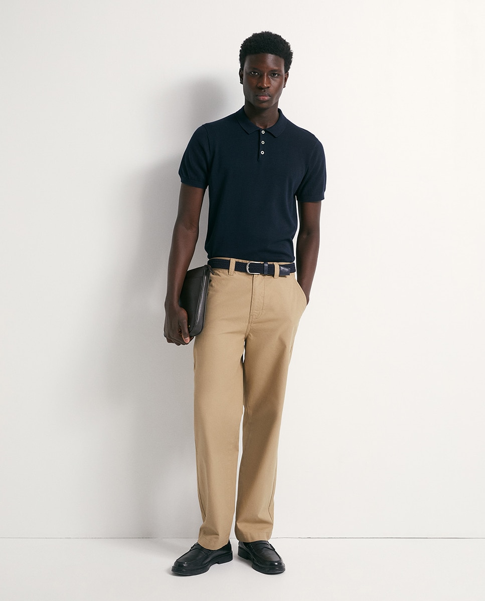 Camisola de malha com colarinho de pólo Marinho-2