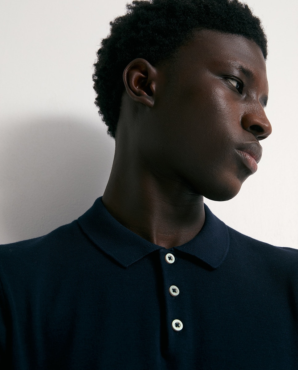 Camisola de malha com colarinho de pólo Marinho-3
