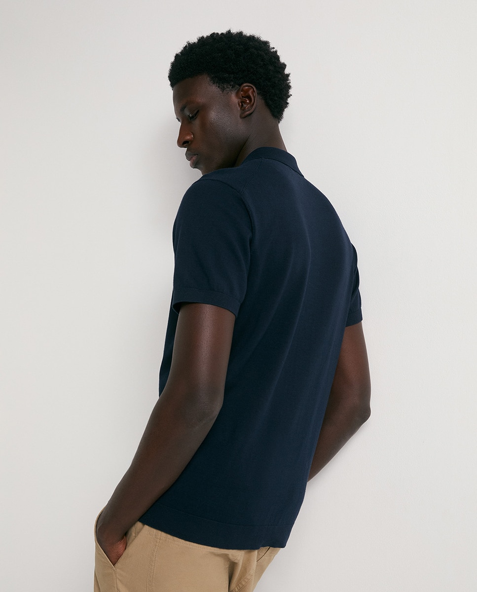 Camisola de malha com colarinho de pólo Marinho-4