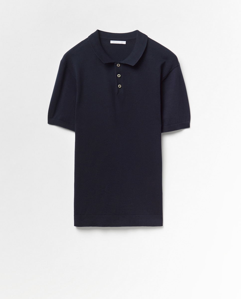 Camisola de malha com colarinho de pólo Marinho-5