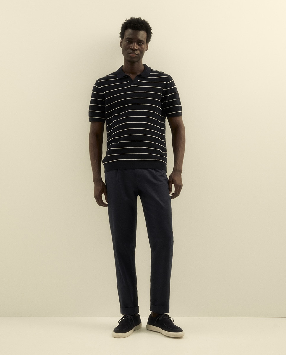 Camisola de malha com colarinho de pólo Marinho-2