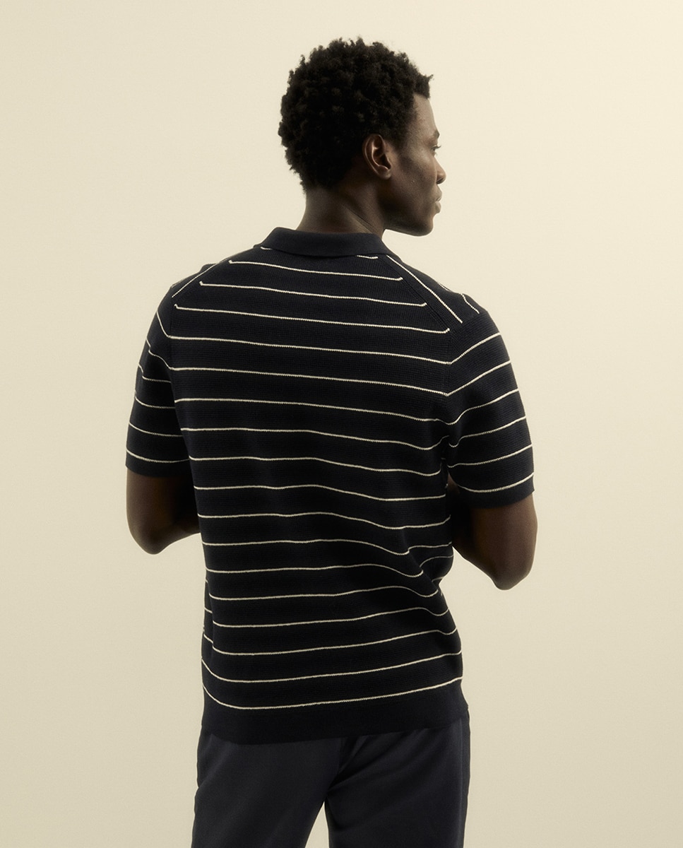 Camisola de malha com colarinho de pólo Marinho-5