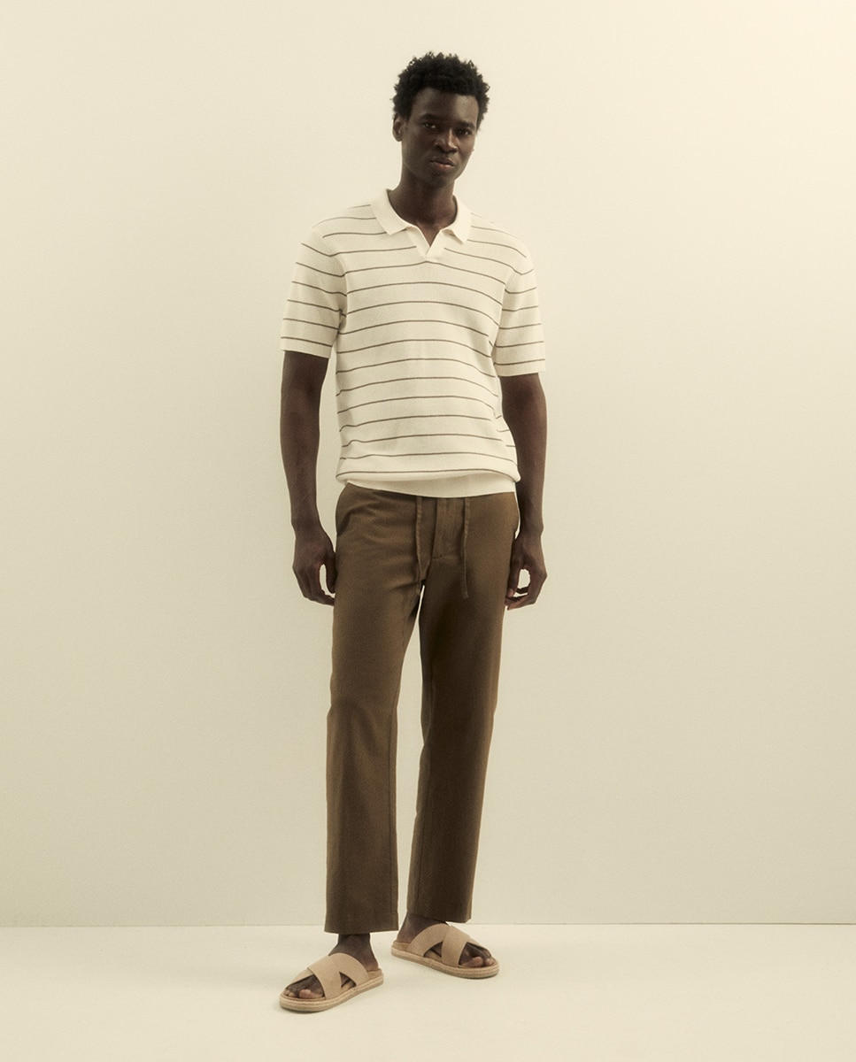 Camisola de malha com colarinho de pólo Cru-2
