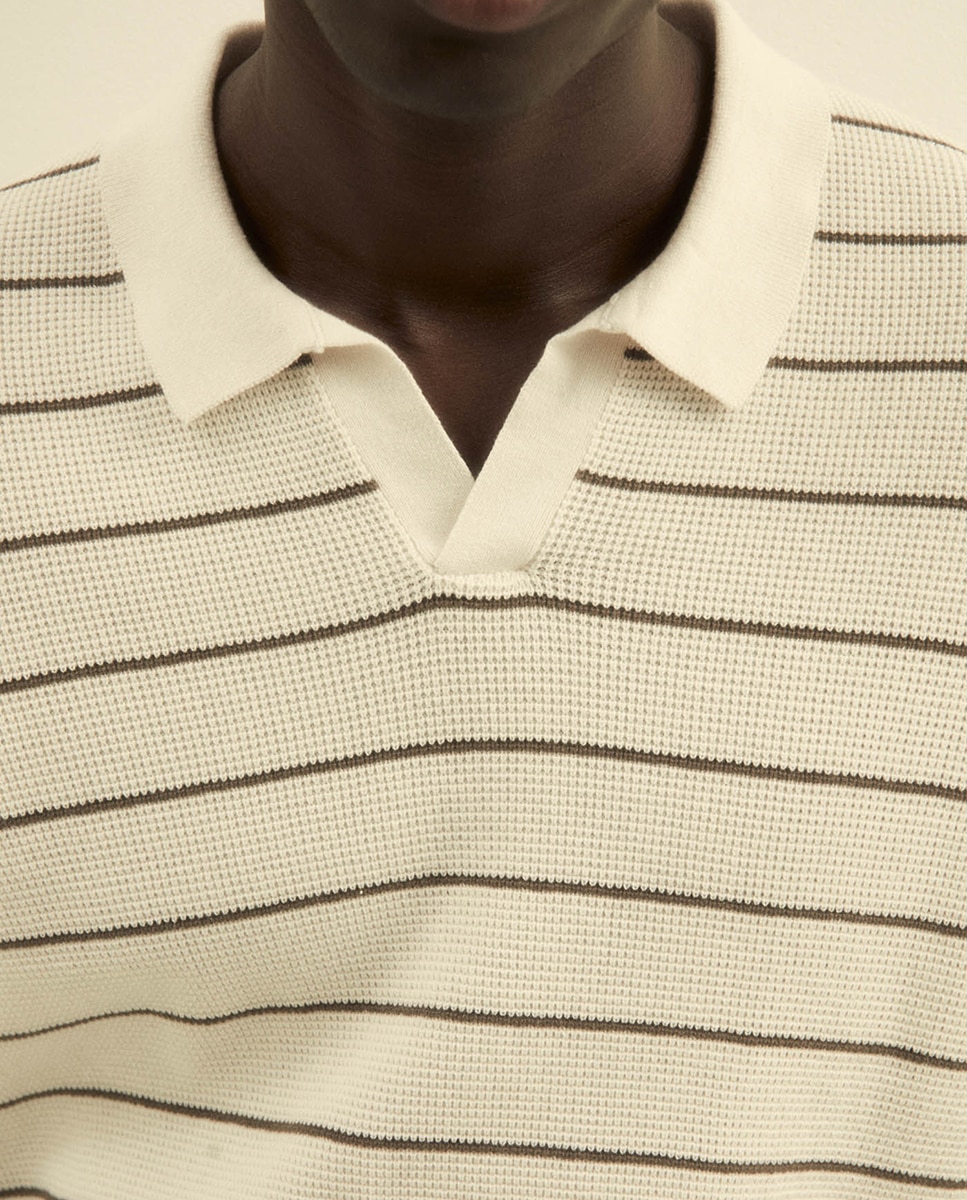 Camisola de malha com colarinho de pólo Cru-4