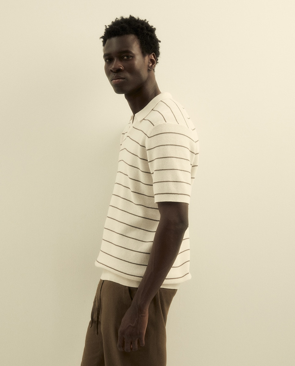Camisola de malha com colarinho de pólo Cru-5