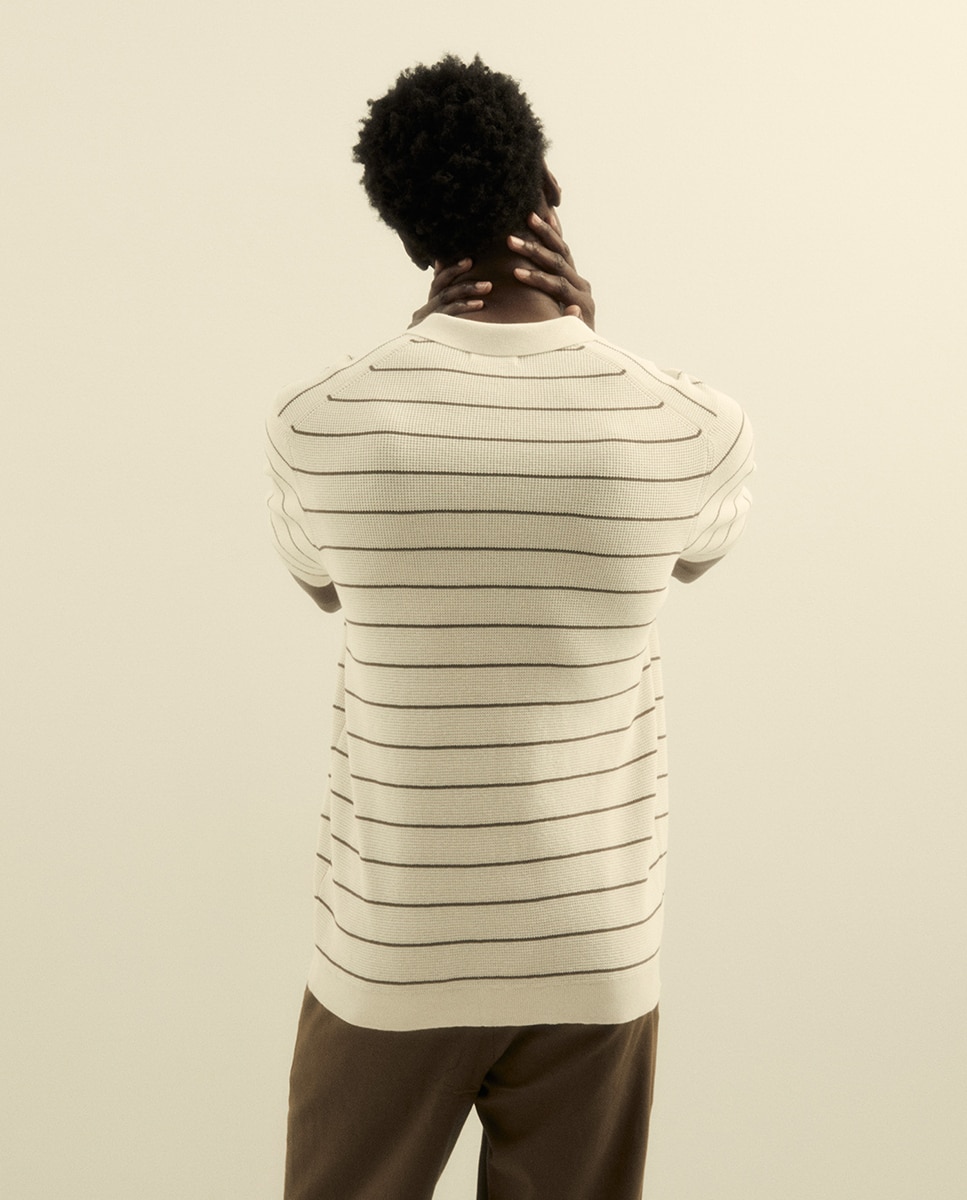 Camisola de malha com colarinho de pólo Cru-6