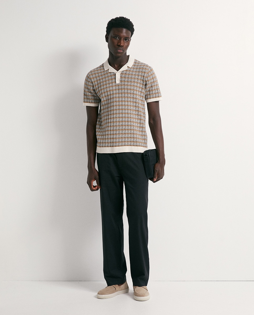 Camisola de Malha Tipo Polo Bege-2