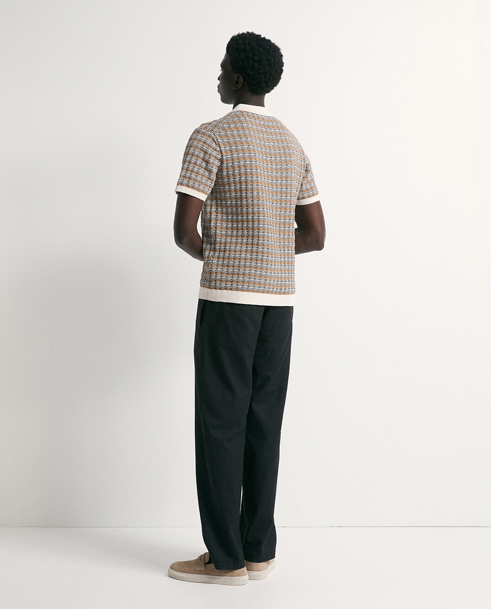 Camisola de Malha Tipo Polo Bege-4