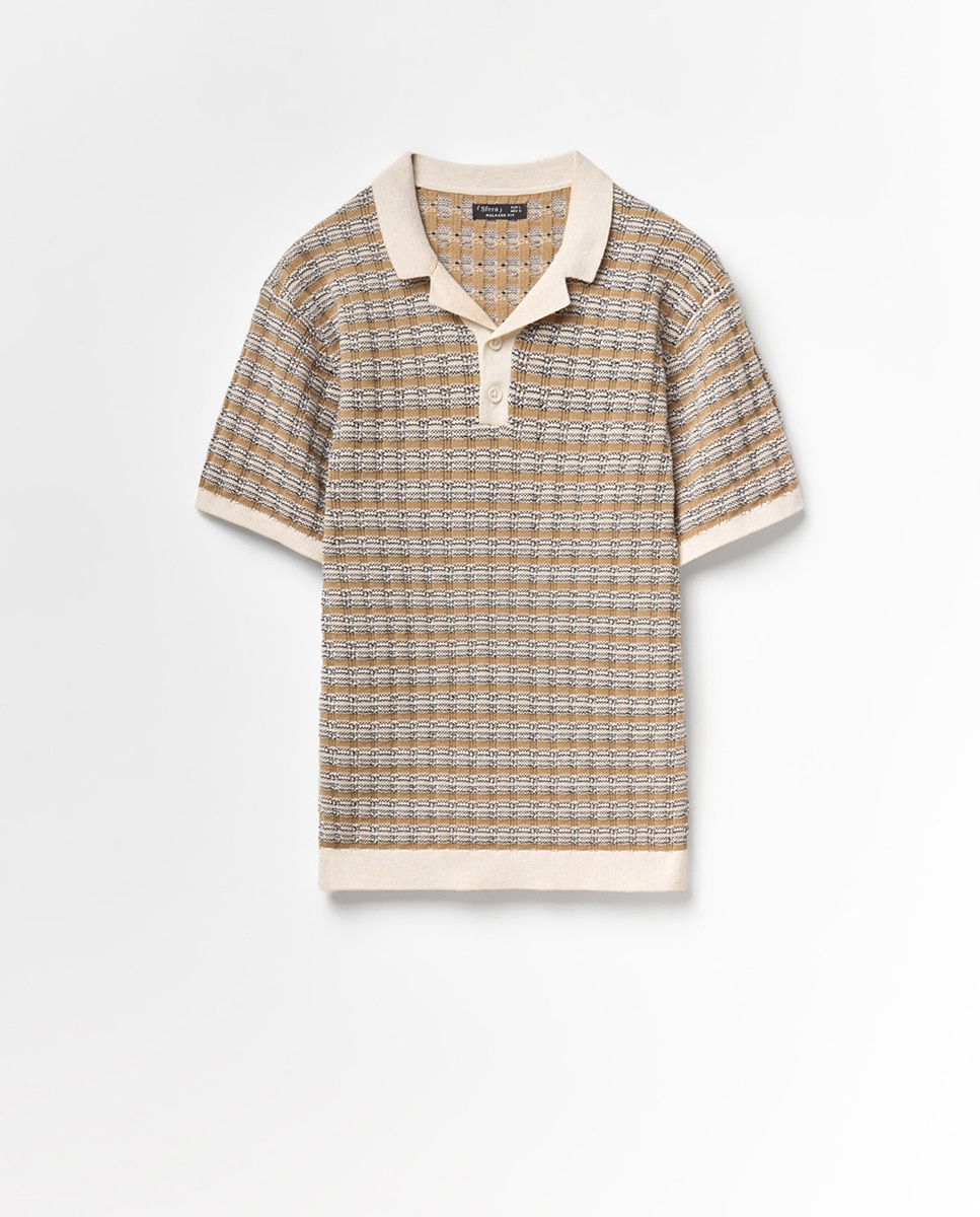 Camisola de Malha Tipo Polo Bege-5