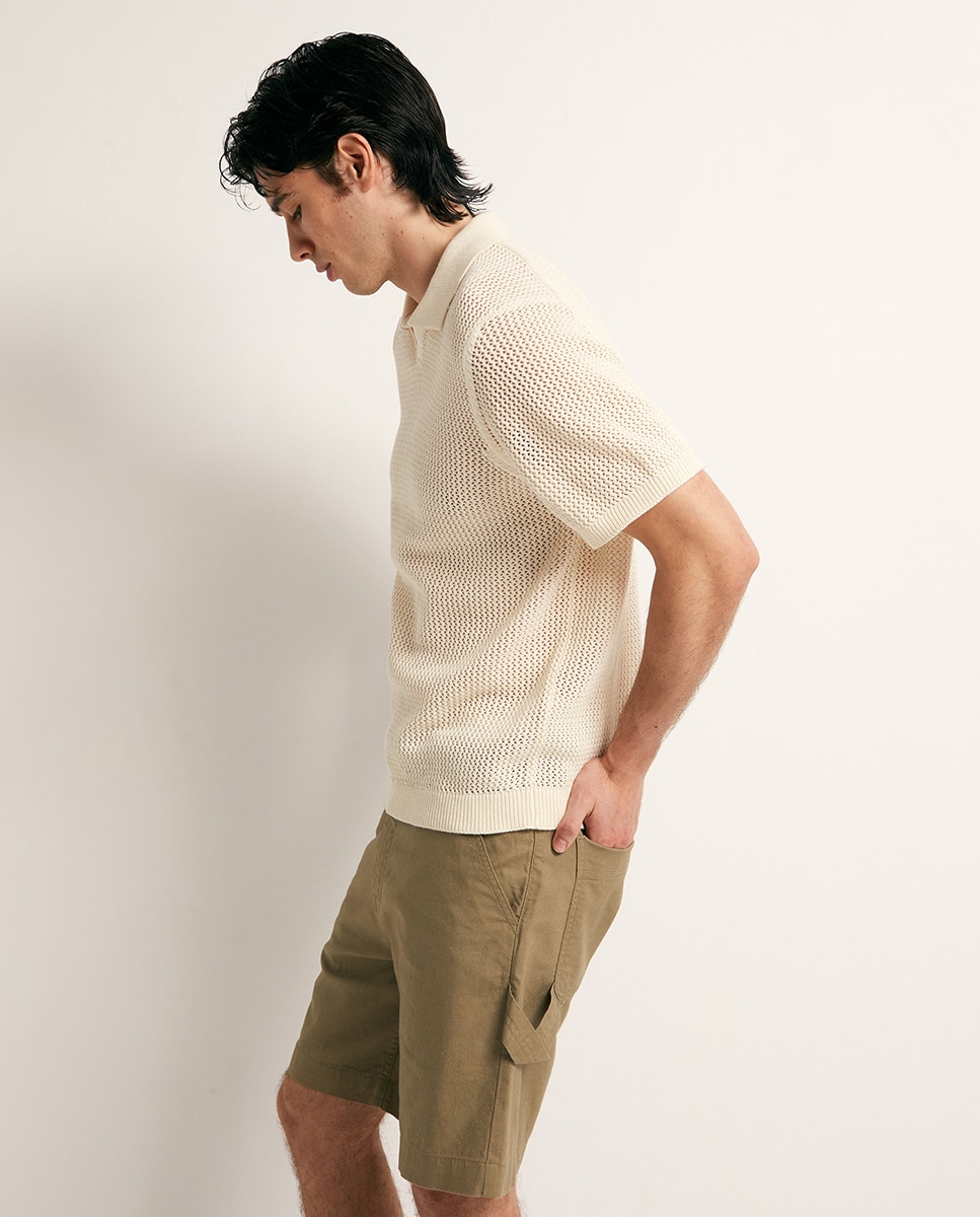 Camisola de Malha Tipo Polo Rendilhado Cru-4