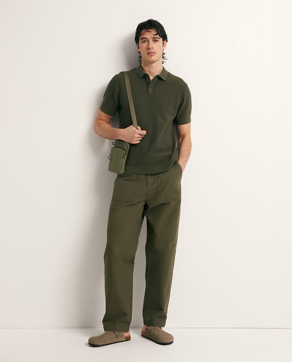 Camisola de Malha Tipo Polo com Estrutura Caqui-2