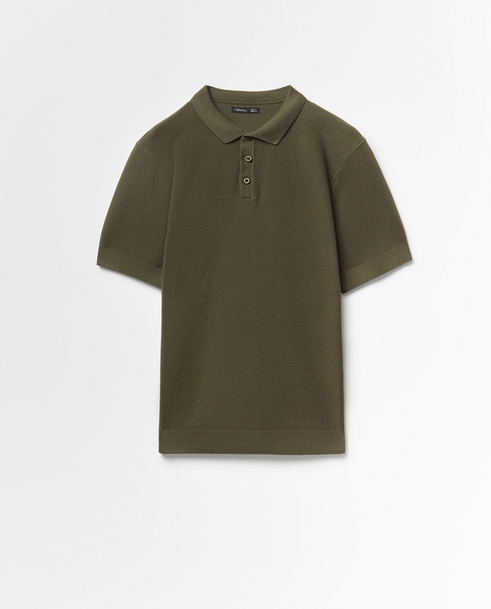 Camisola de Malha Tipo Polo com Estrutura Caqui-6