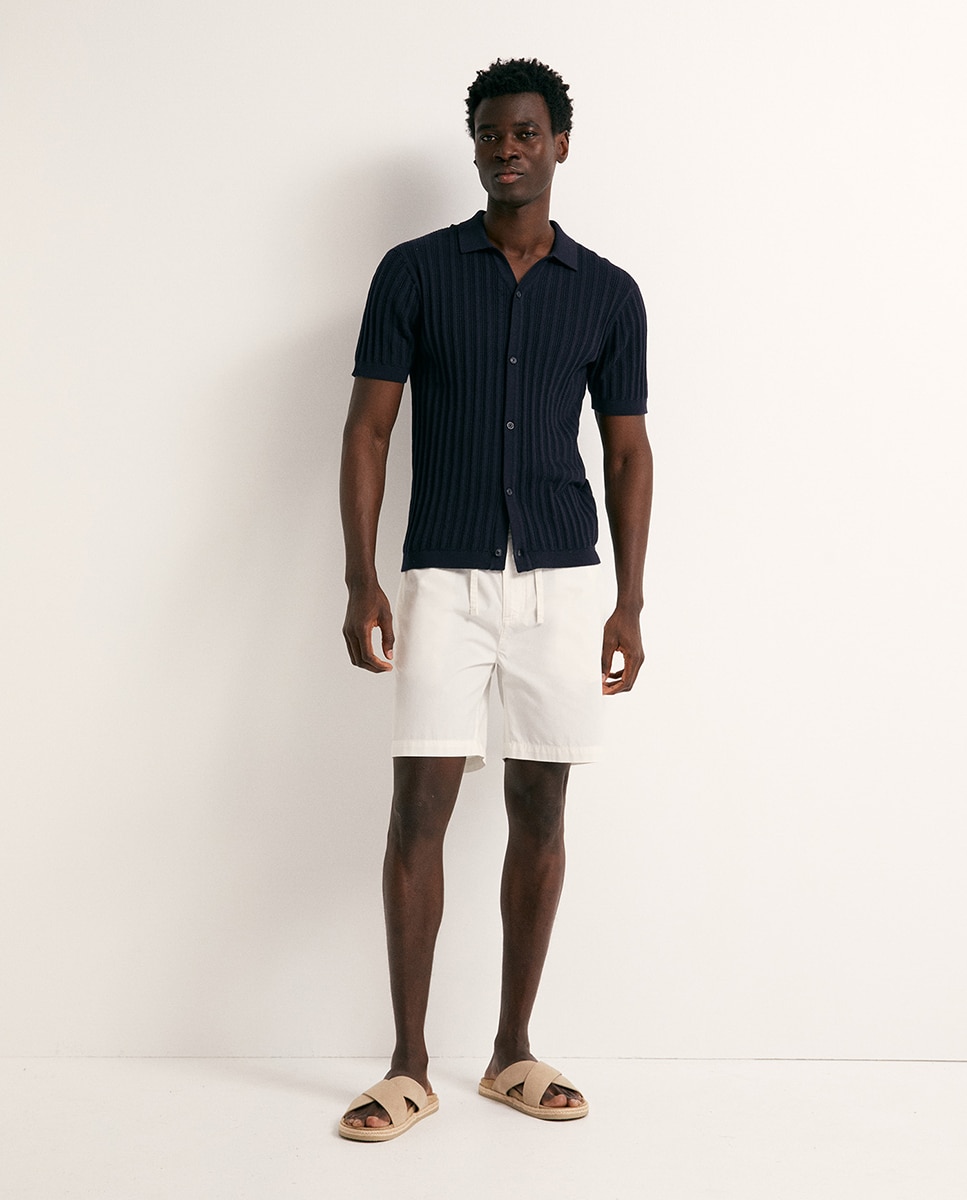 Camisa Aberta Rendilhada Azul-marinho-4