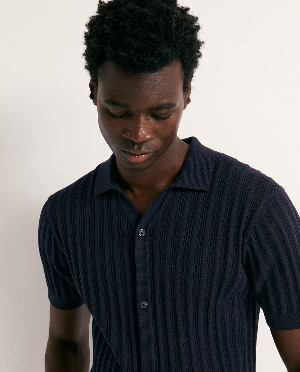 Camisa Aberta Rendilhada Azul-marinho-5