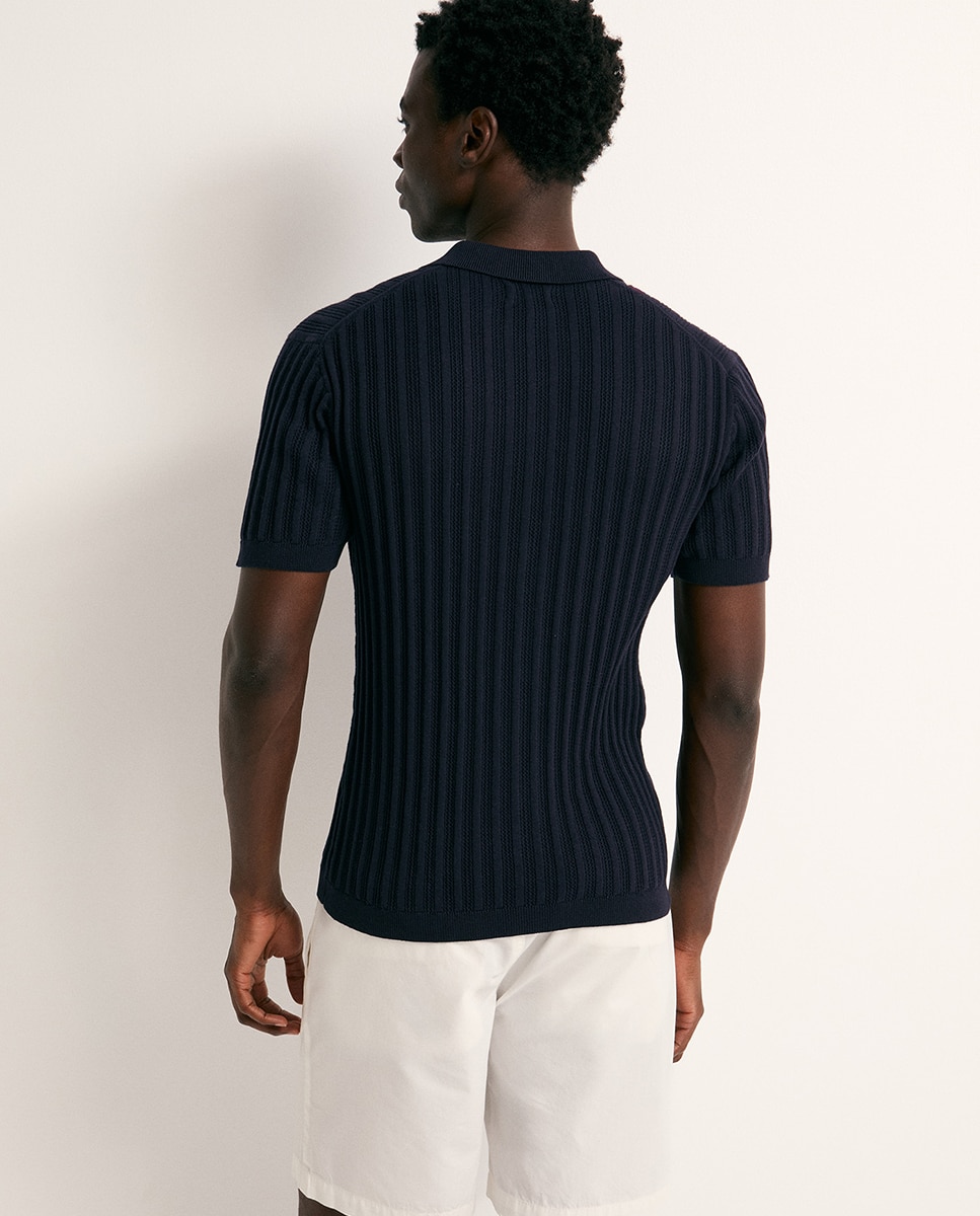 Camisa Aberta Rendilhada Azul-marinho-7