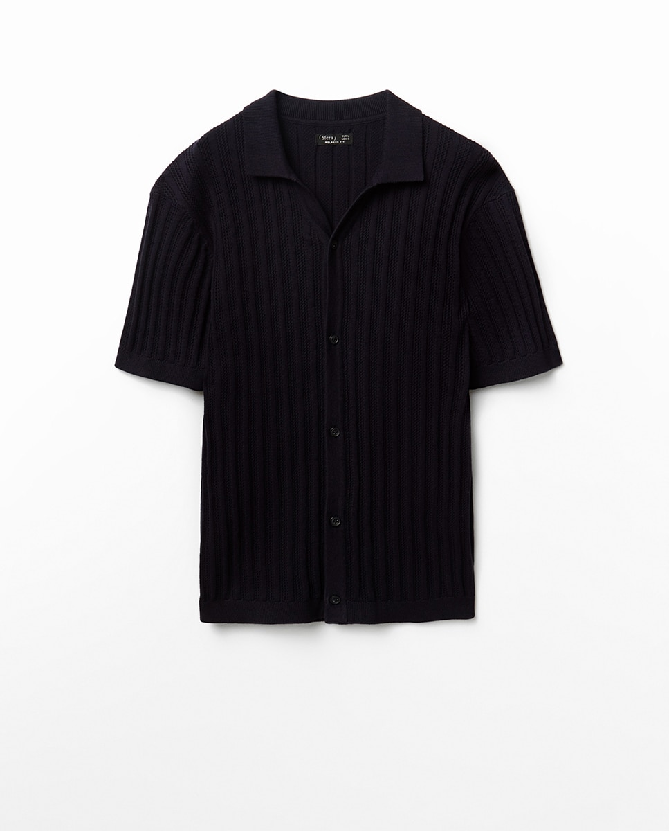 Camisa Aberta Rendilhada Azul-marinho-8