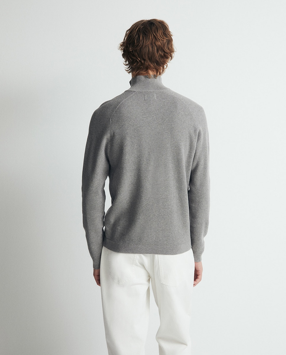 Camisola de Malha com Fecho de Correr e Estrutura 820 Cinzento Médio-5