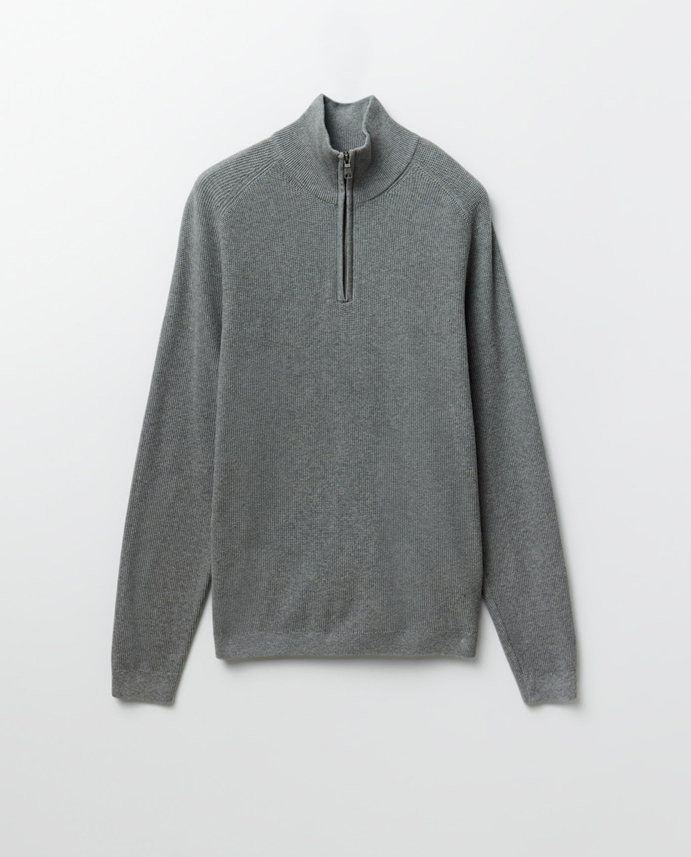 Camisola de Malha com Fecho de Correr e Estrutura 820 Cinzento Médio-6