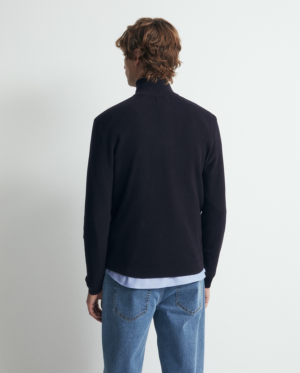 Camisola de Malha com Fecho de Correr e Estrutura Azul-marinho-5