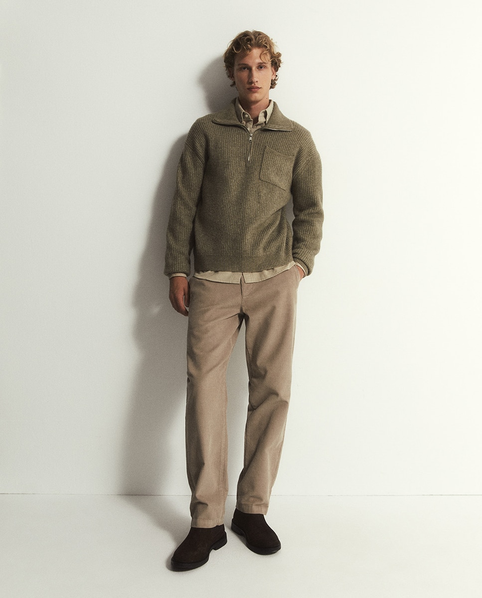 Camisola de Malha com Fecho de Correr e Bolso Verde-2