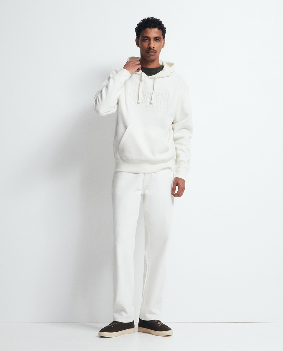 Sweatshirt com Efeito de Relevo Branco-2