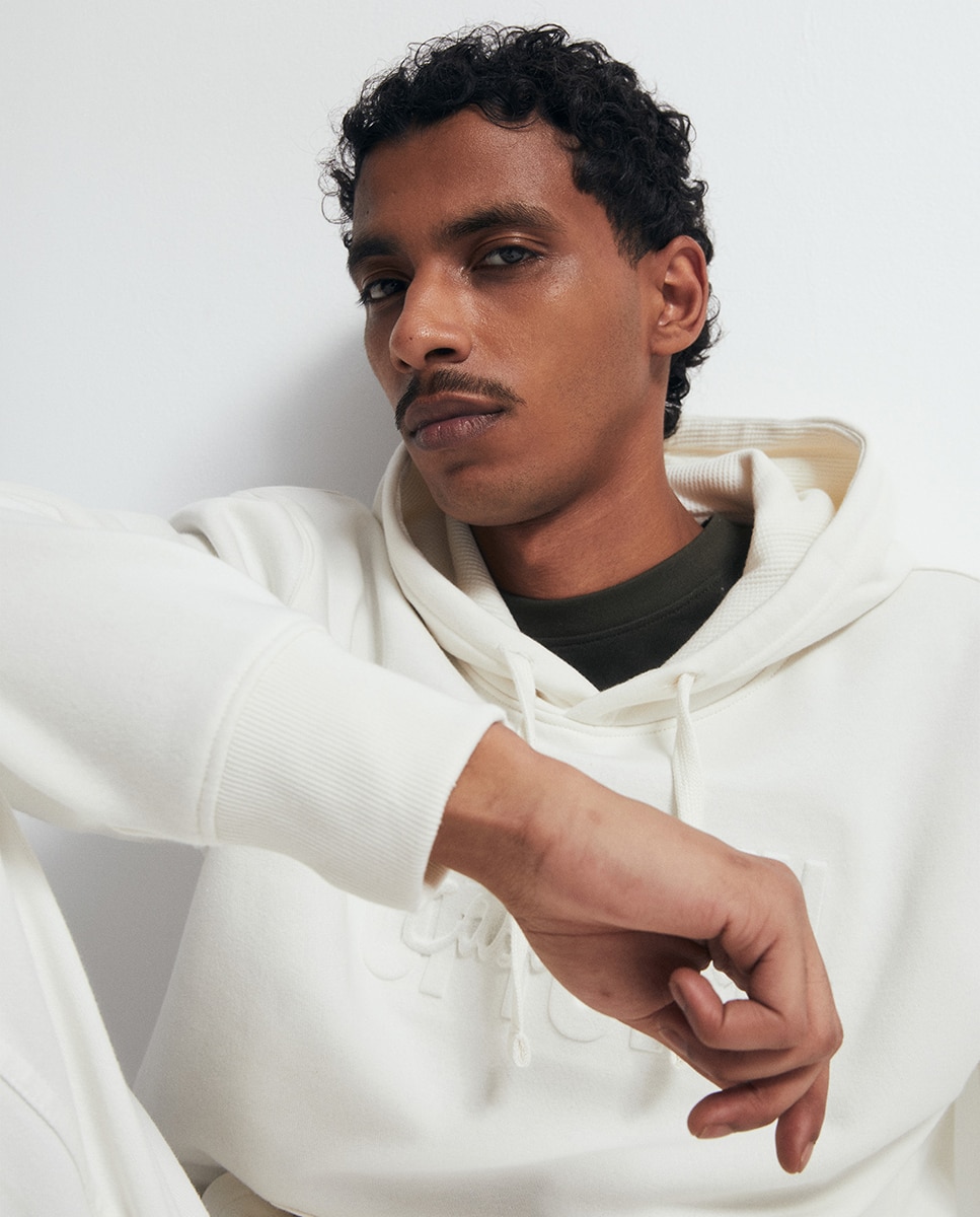 Sweatshirt com Efeito de Relevo Branco-3