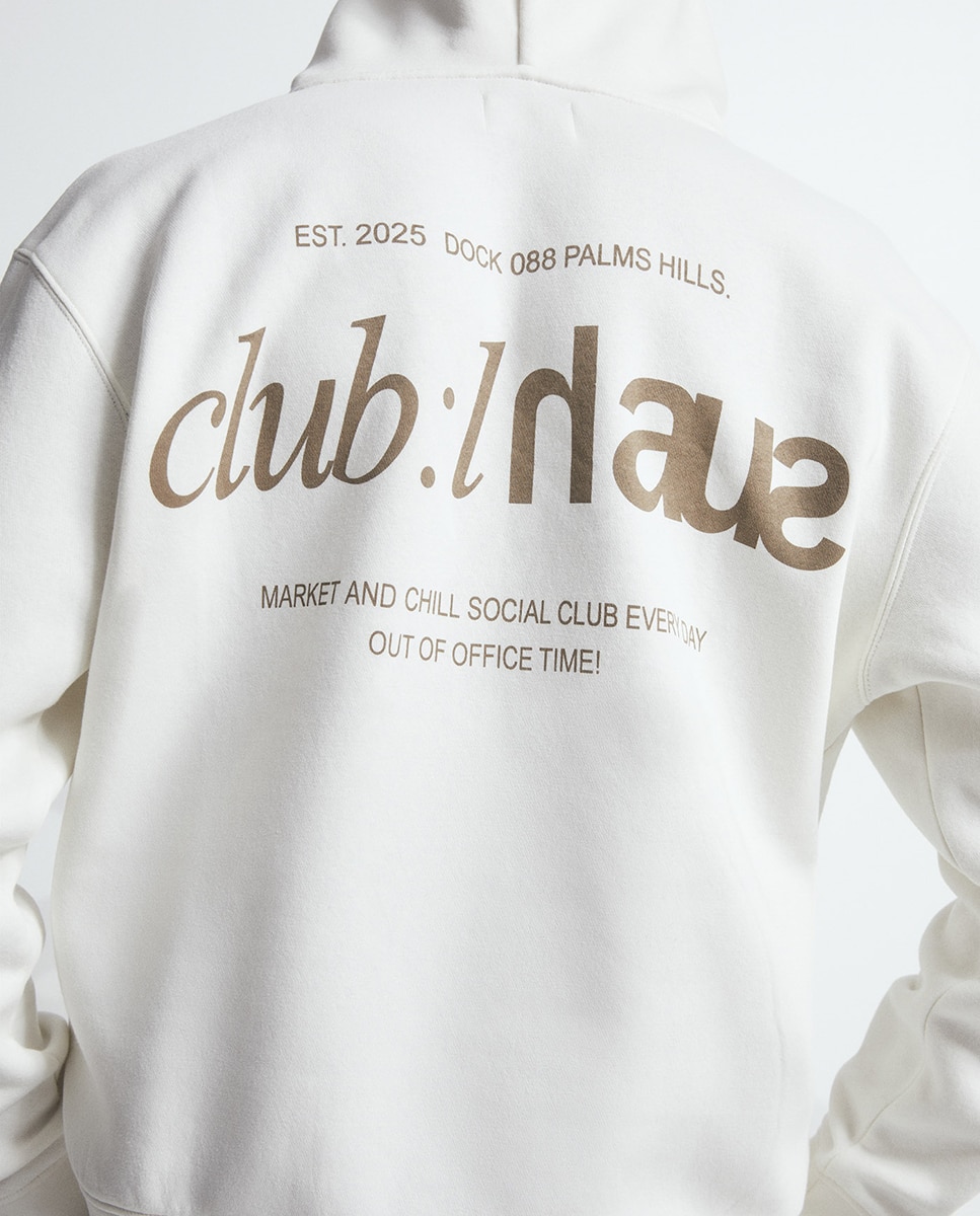 Sweatshirt com Estampado Club Branco-marfim-4