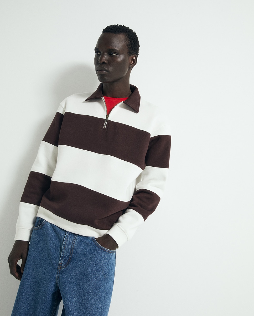 Imagen 0 de Sudadera cuello polo rayas