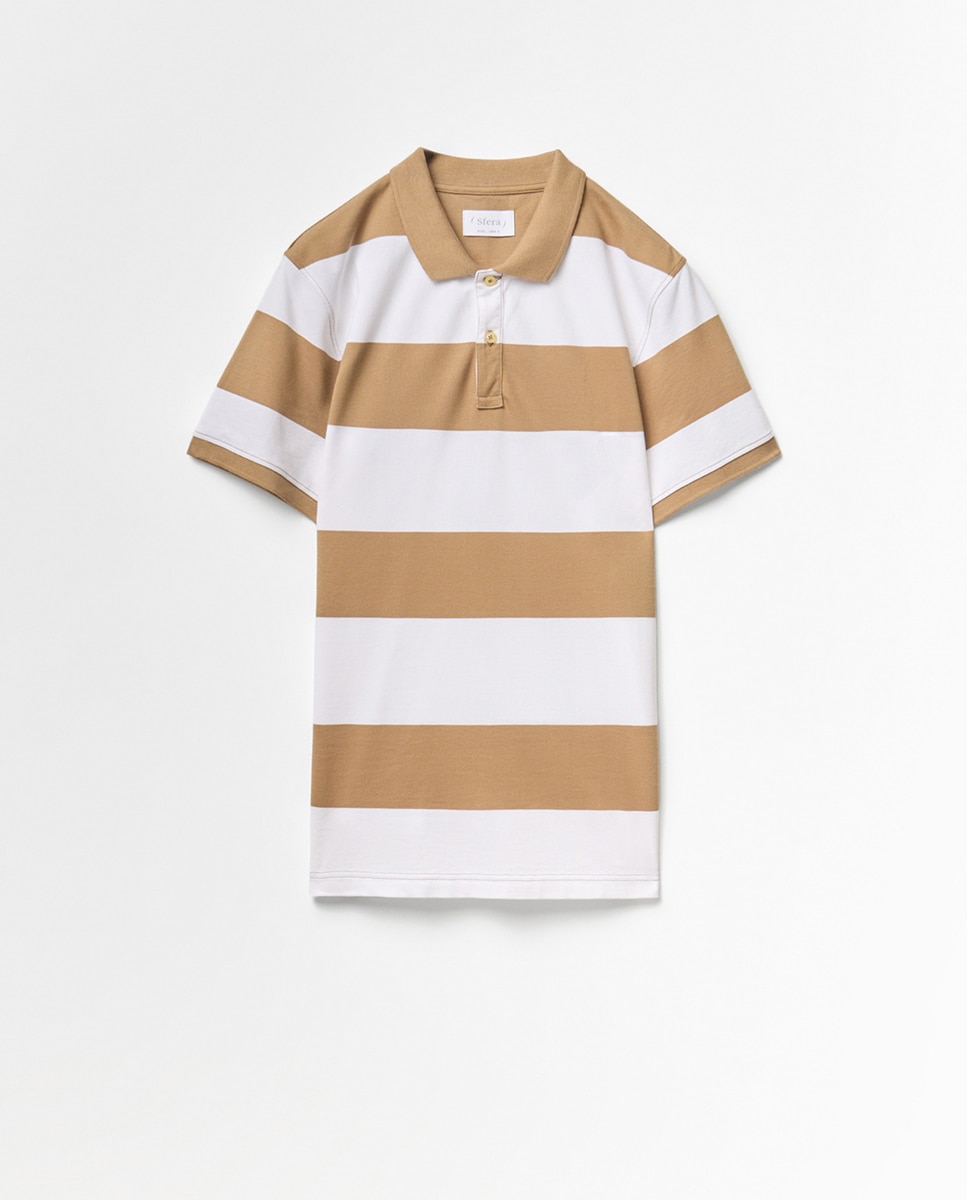 Polo Piqué às Riscas Castanho-claro-5
