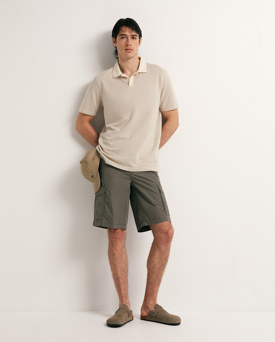 Polo de Seersucker às Riscas Castanho-claro-2