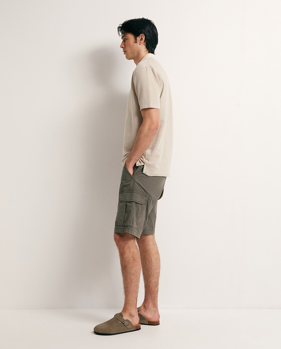 Polo de Seersucker às Riscas Castanho-claro-4