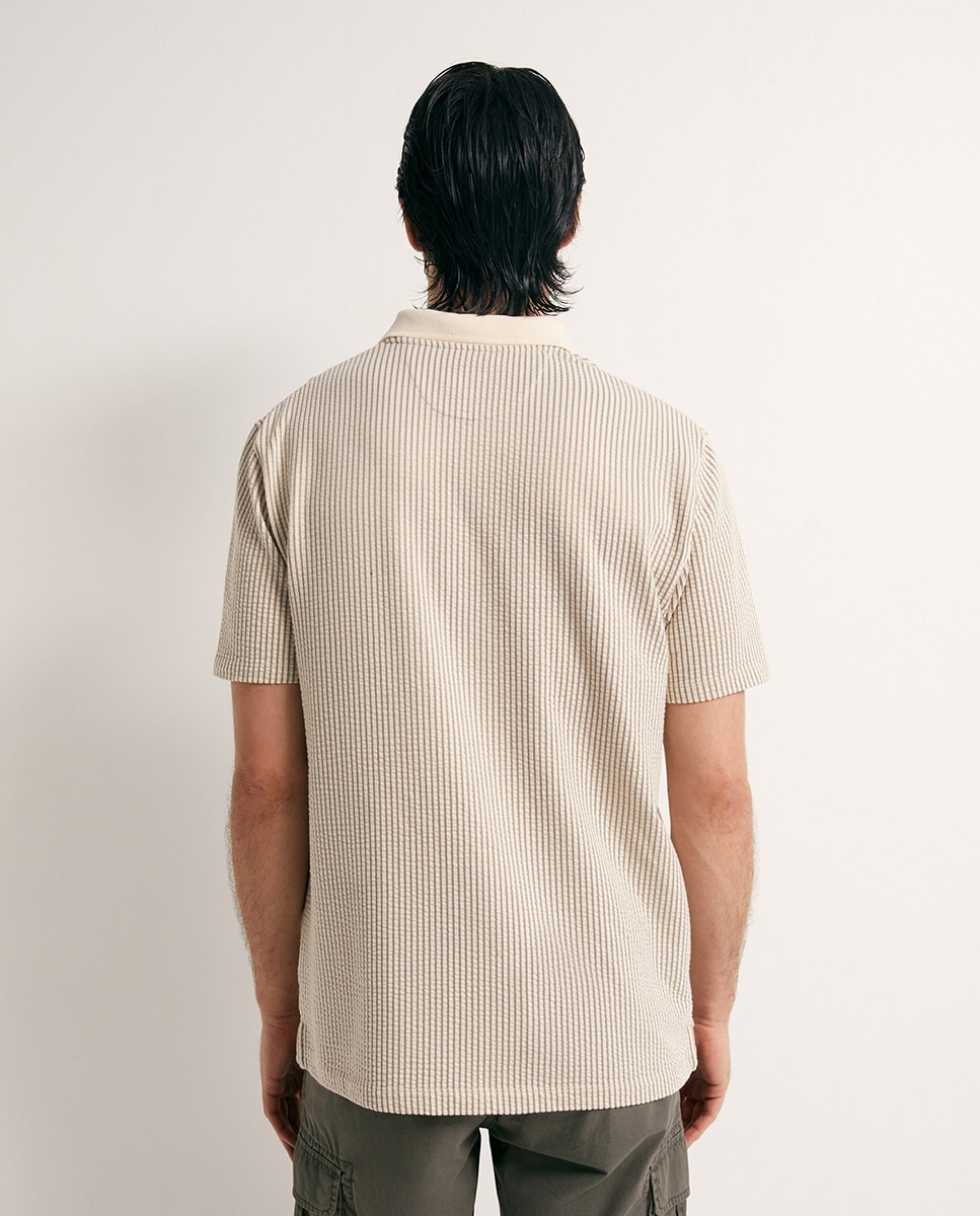 Polo de Seersucker às Riscas Castanho-claro-5