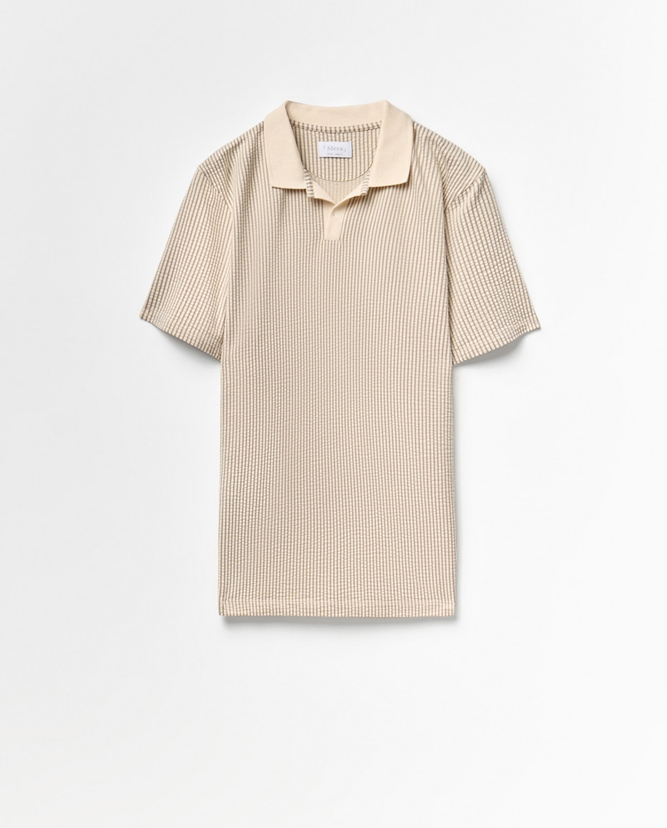 Polo de Seersucker às Riscas Castanho-claro-6