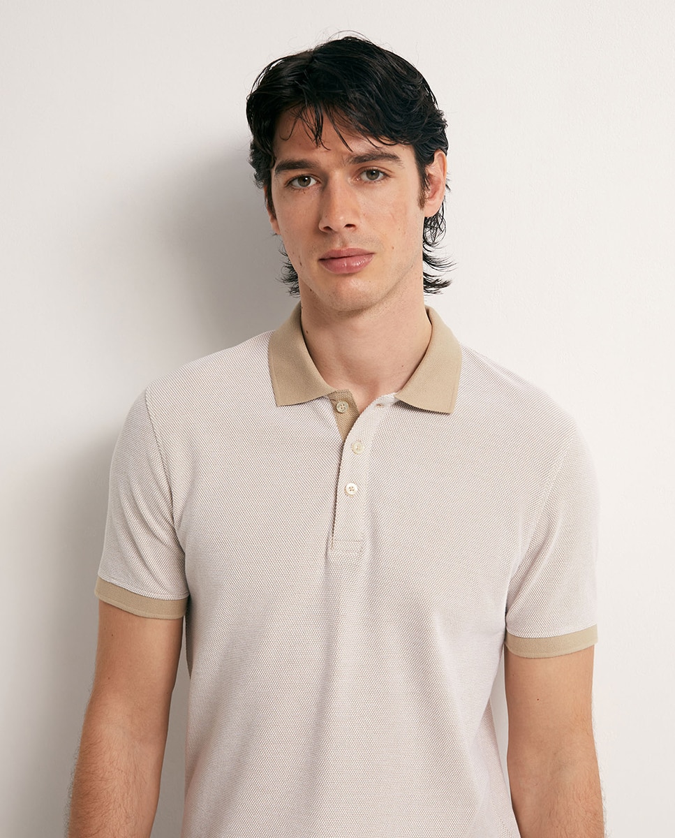 Polo de Piqué Bicolor Castanho-claro-3