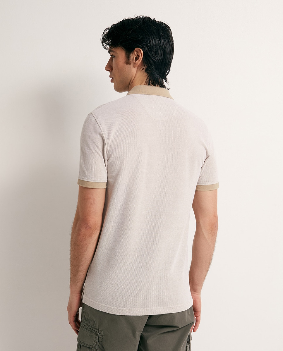 Polo de Piqué Bicolor Castanho-claro-4