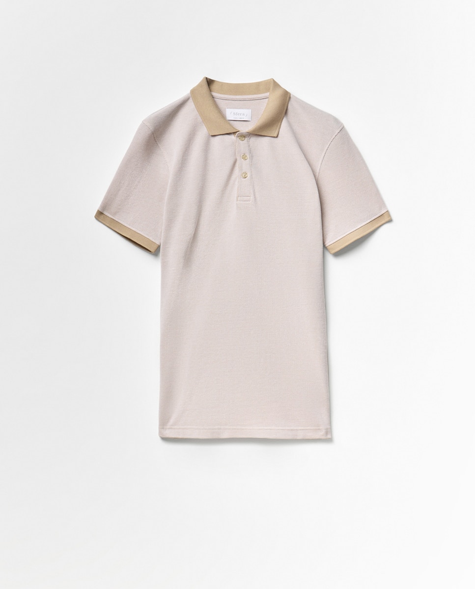 Polo de Piqué Bicolor Castanho-claro-5