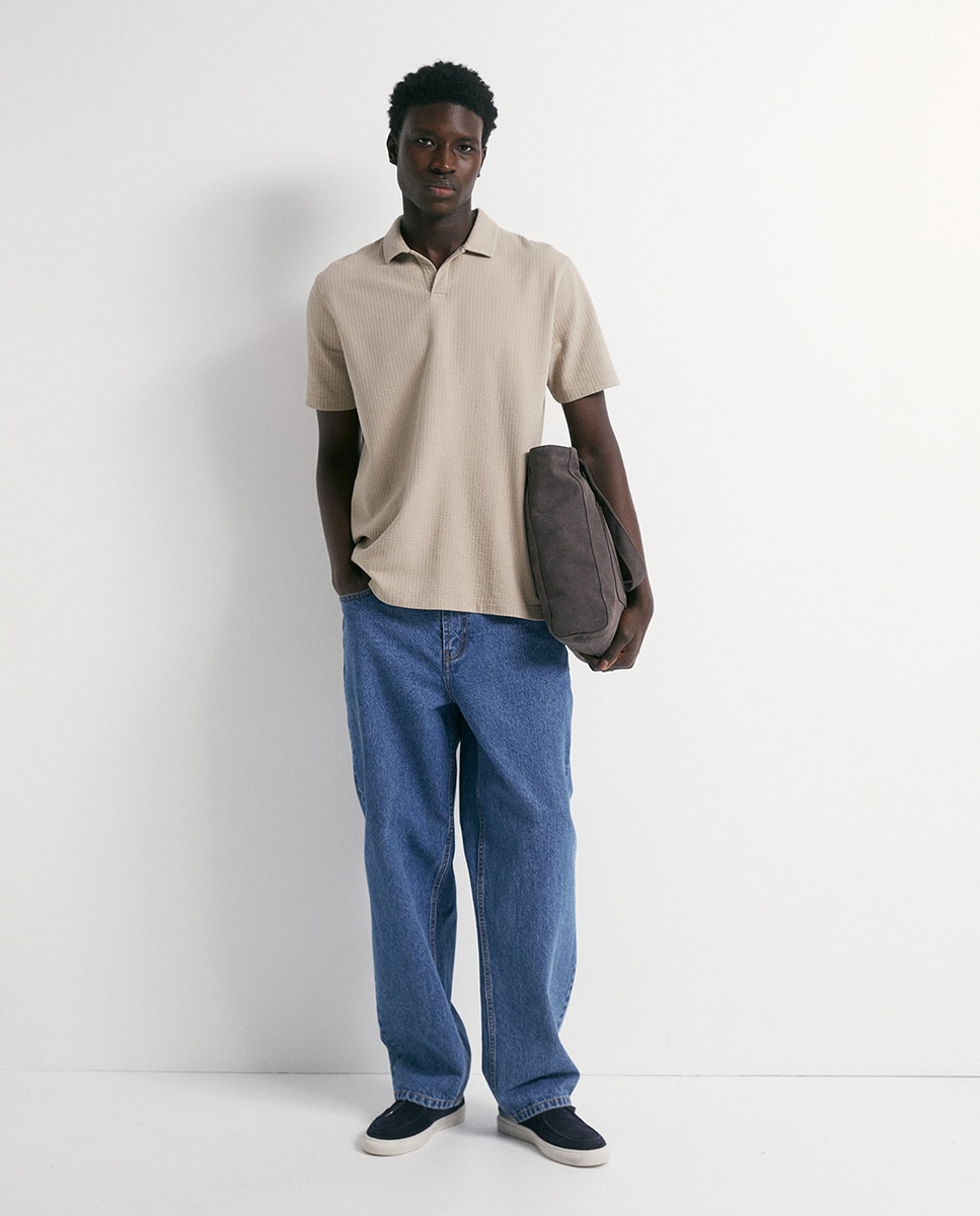 Polo Seersucker Bege-2