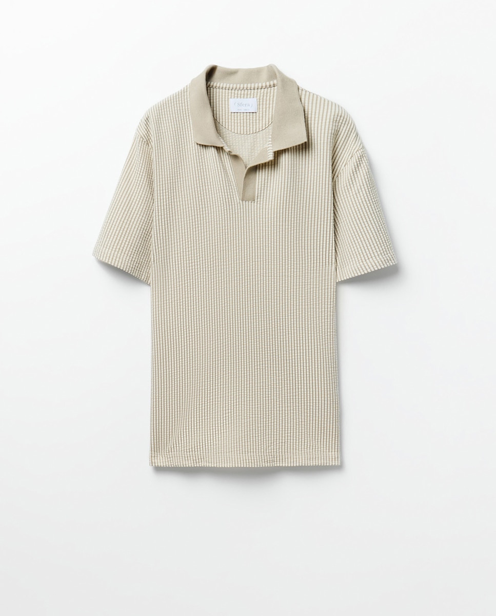 Polo de Seersucker às Riscas Torrado-5